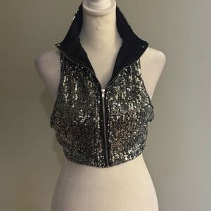 NBD Black and Silver Sequin Vest